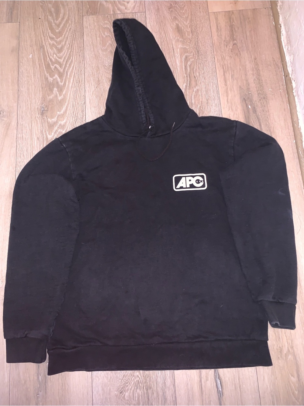 A.P.C. Black Logo Pullover Hoodie Made In the USA Size: XL